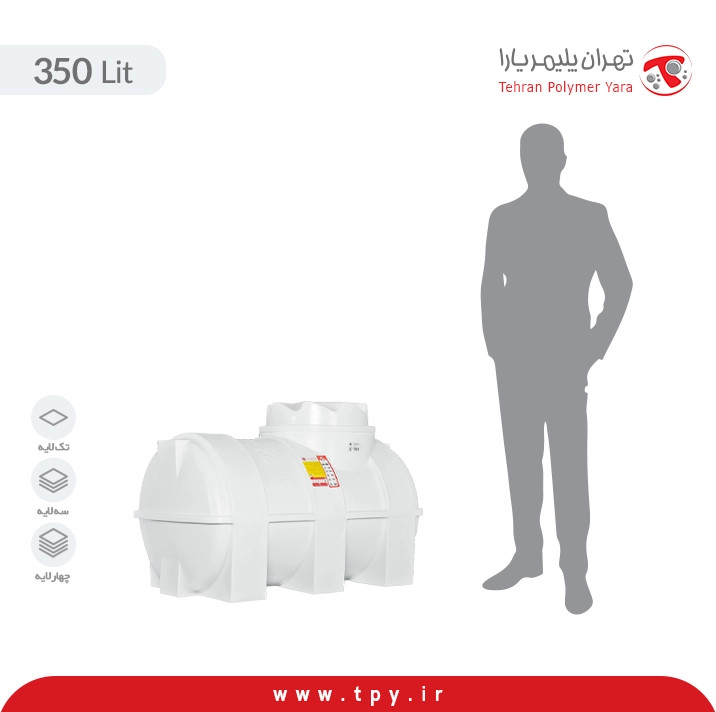 مخزن آب 350 لیتری افقی سه لایه هیدروفوب پلیمر یارا