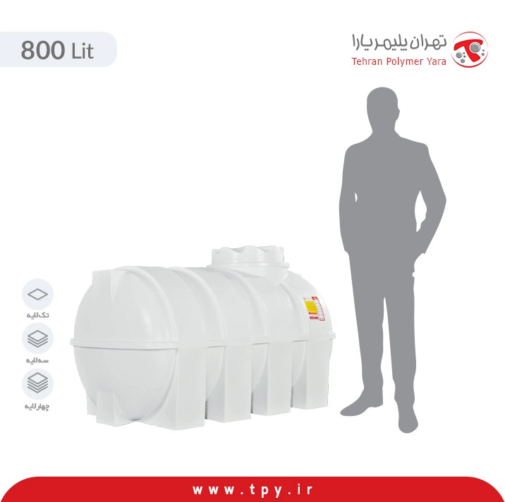 مخزن آب 800 لیتری افقی سه لایه هیدروفوب پلیمر یارا