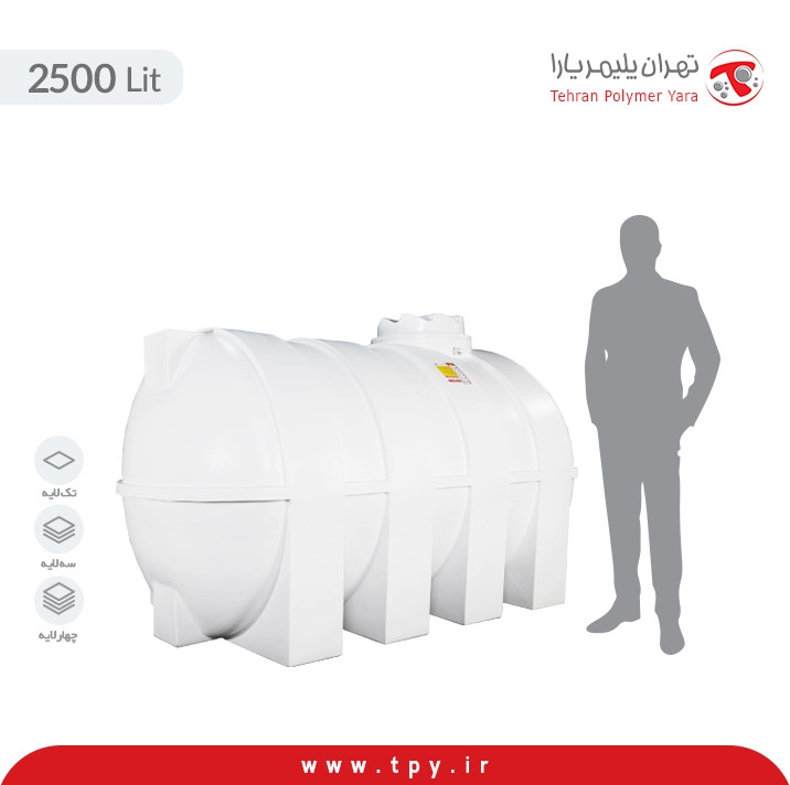 مخزن آب 2500 لیتری افقی سه لایه هیدروفوب پلیمر یارا