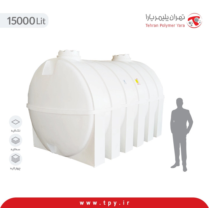 مخزن آب 15000 لیتری افقی سه لایه هیدروفوب پلیمر یارا